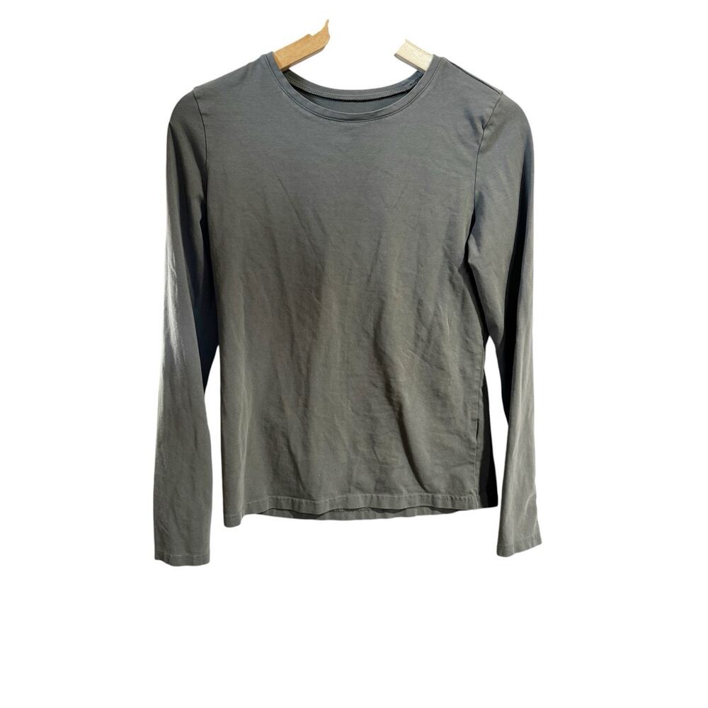 PACT Women Small Gray Green Long Sleeve Basic Tee Crew Neck